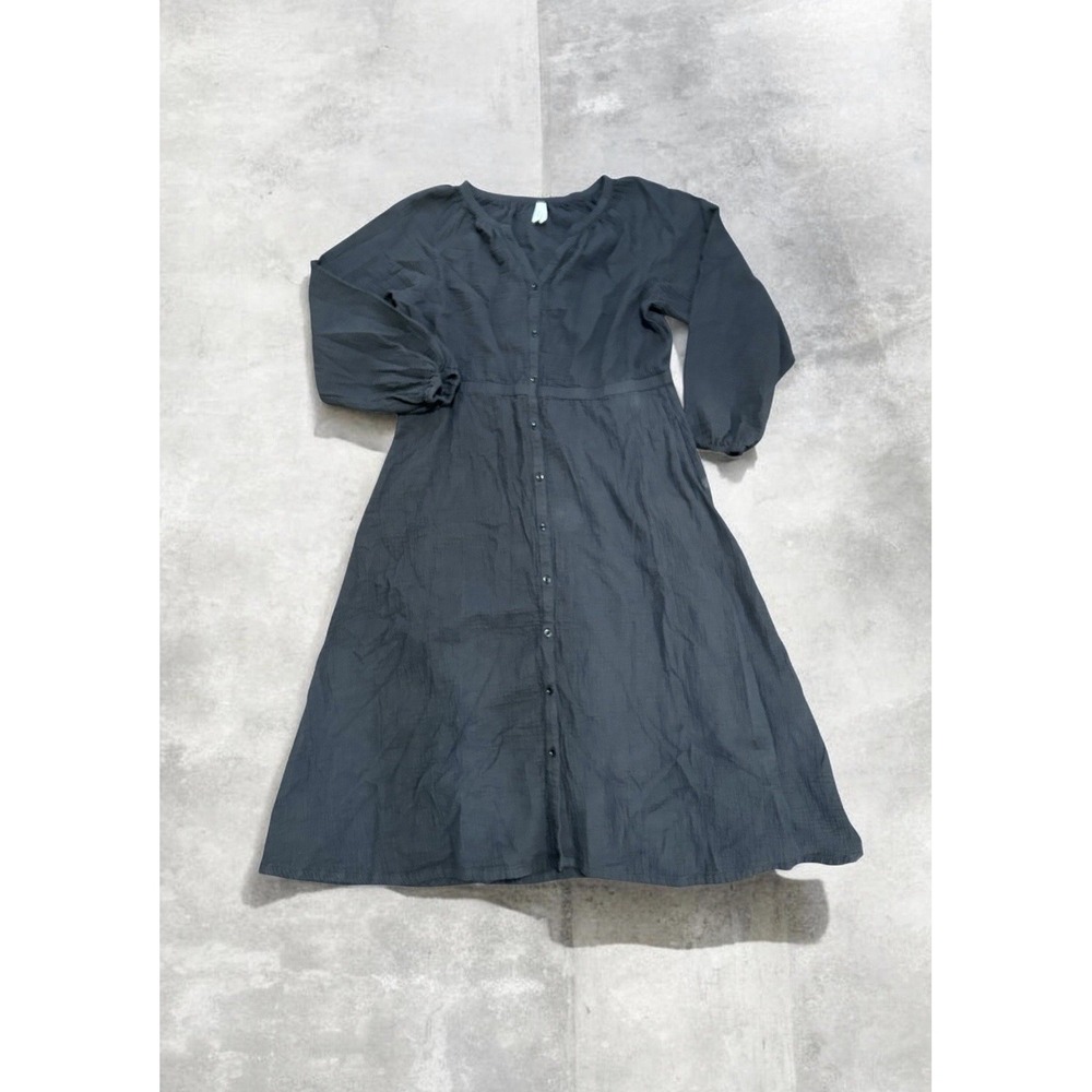 PACT Coastal Double Gauze Poet Sleeve Midi Dress XL Black Organic Cotton Dress - Picture 5 of 7